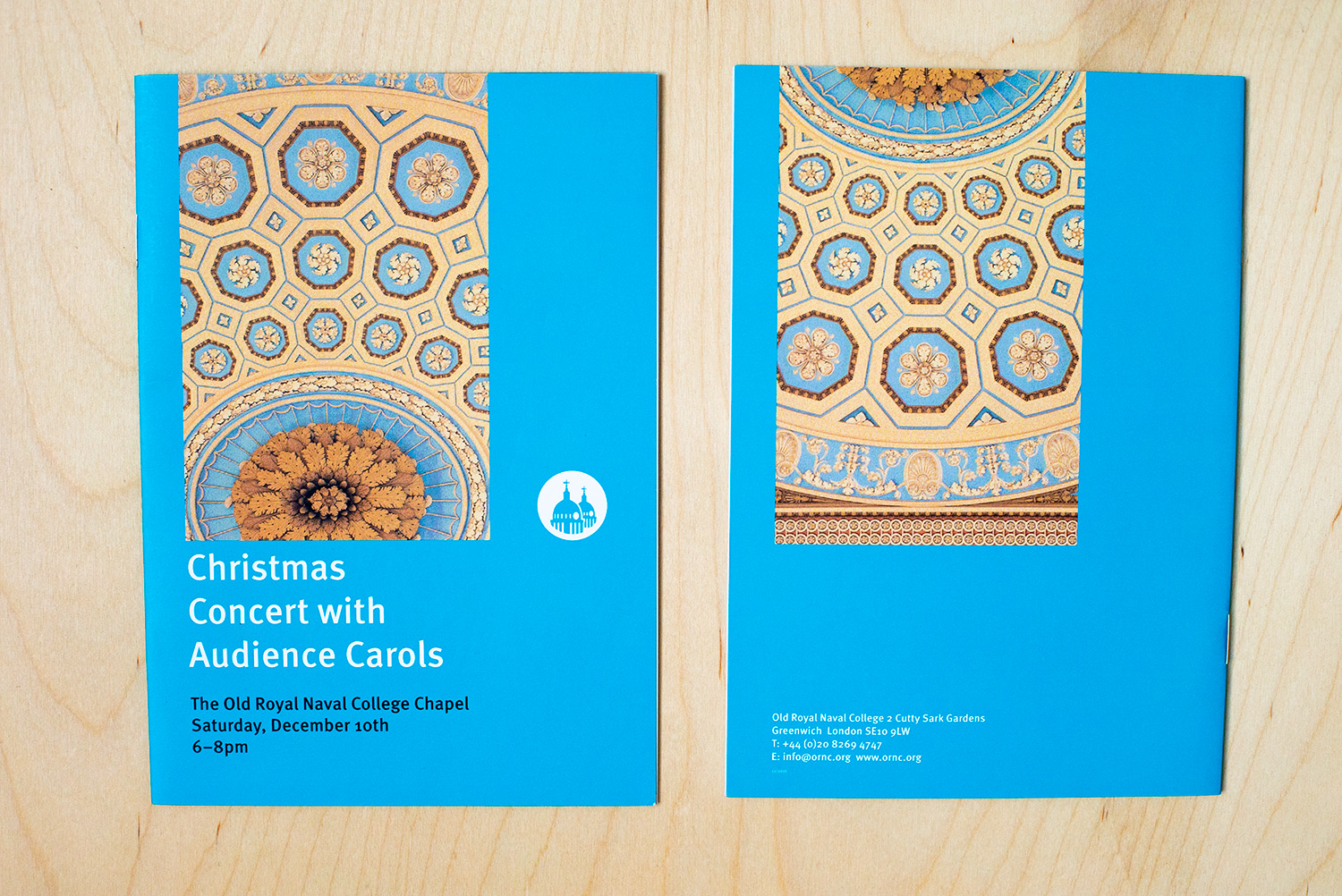 photo of the program for the Old Royal Naval College Chapel Chritmas Concert with audience carols