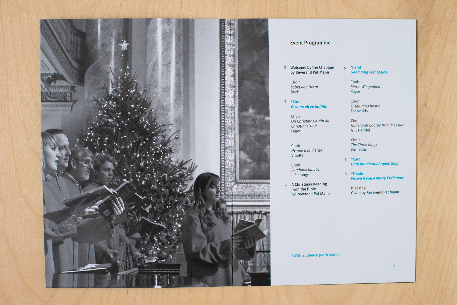 photo of the program for the Old Royal Naval College Chapel Chritmas Concert with audience carols